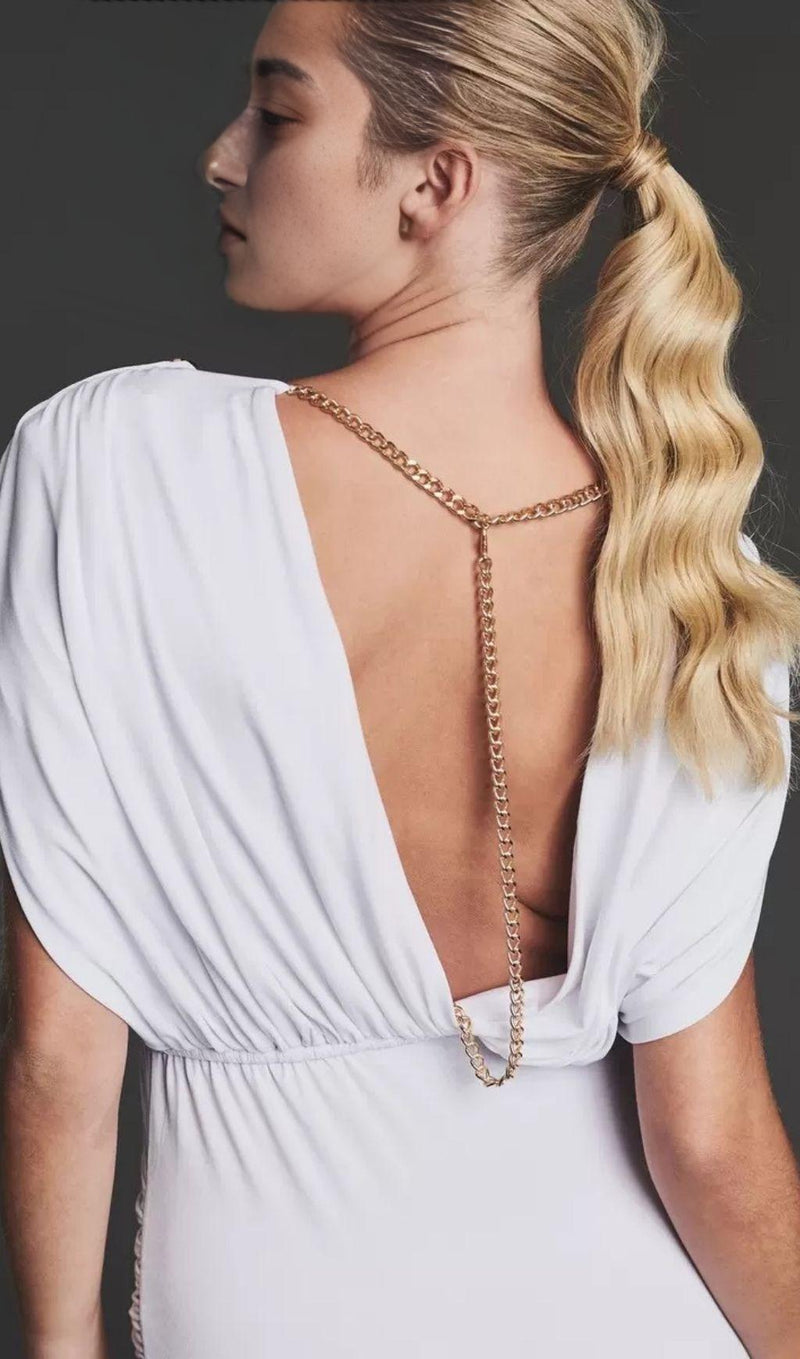 WHITE BACKLESS CHAIN DRESS