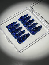 Royal Blue Crystal Stilleto Handmade Press On Nails