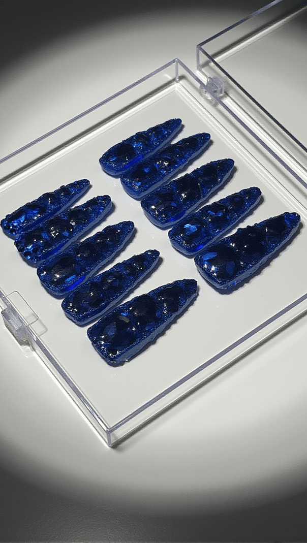 AIIZIE ROYAL BLUE CRYSTAL STILLETO HANDMADE PRESS ON NAILS - product image
