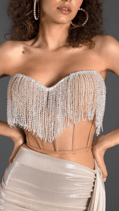 Geroulis – Schulterfreies, plissiertes, drapiertes 2-teiliges Set