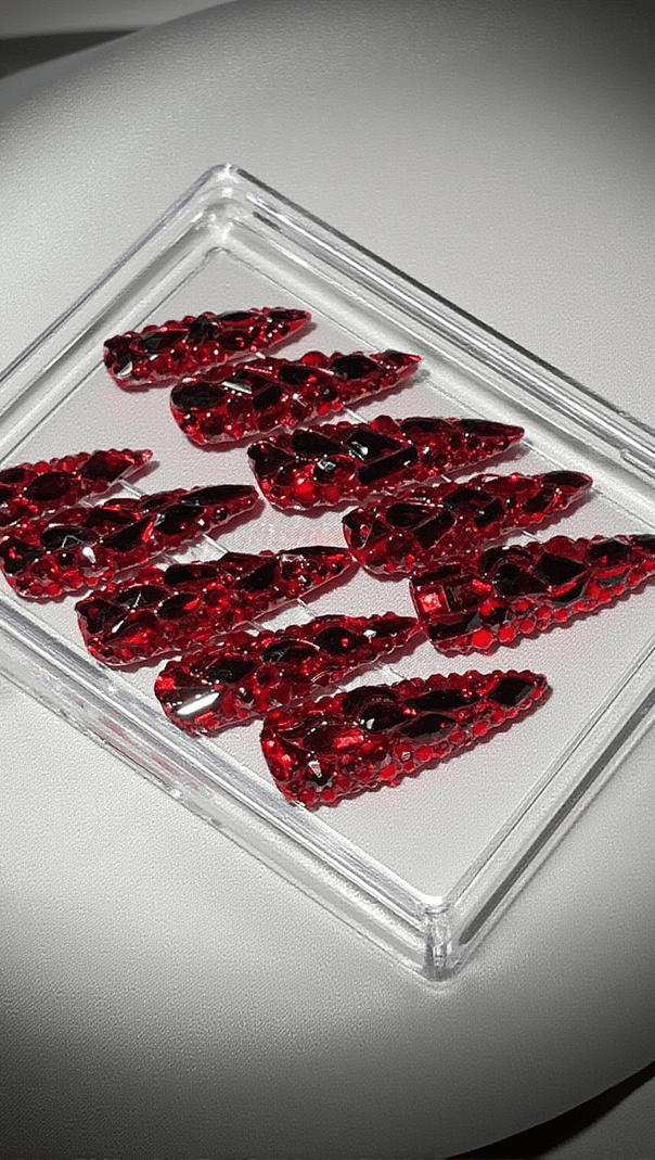 AIIZIE RED CRYSTAL STILLETO HANDMADE PRESS ON NAILS - product image