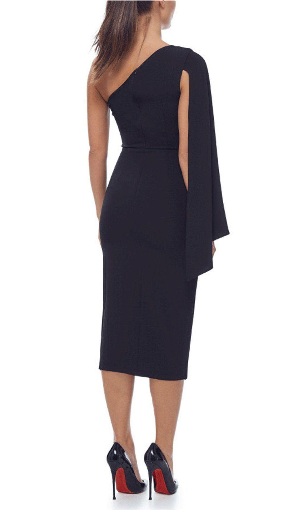 ABITO NERO CON SPALLE OBLIQUE ALLA MODA 