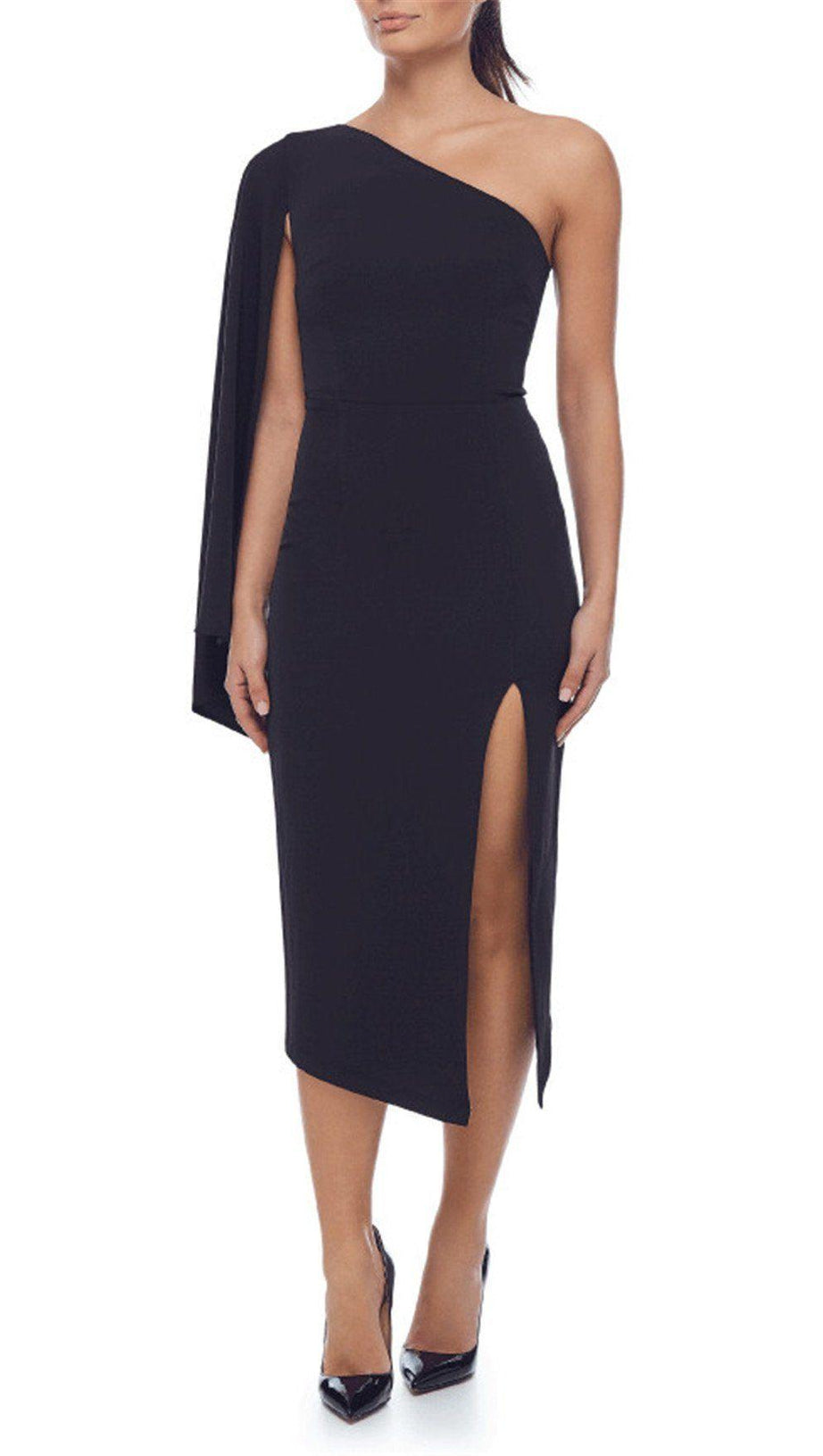 ABITO NERO CON SPALLE OBLIQUE ALLA MODA 