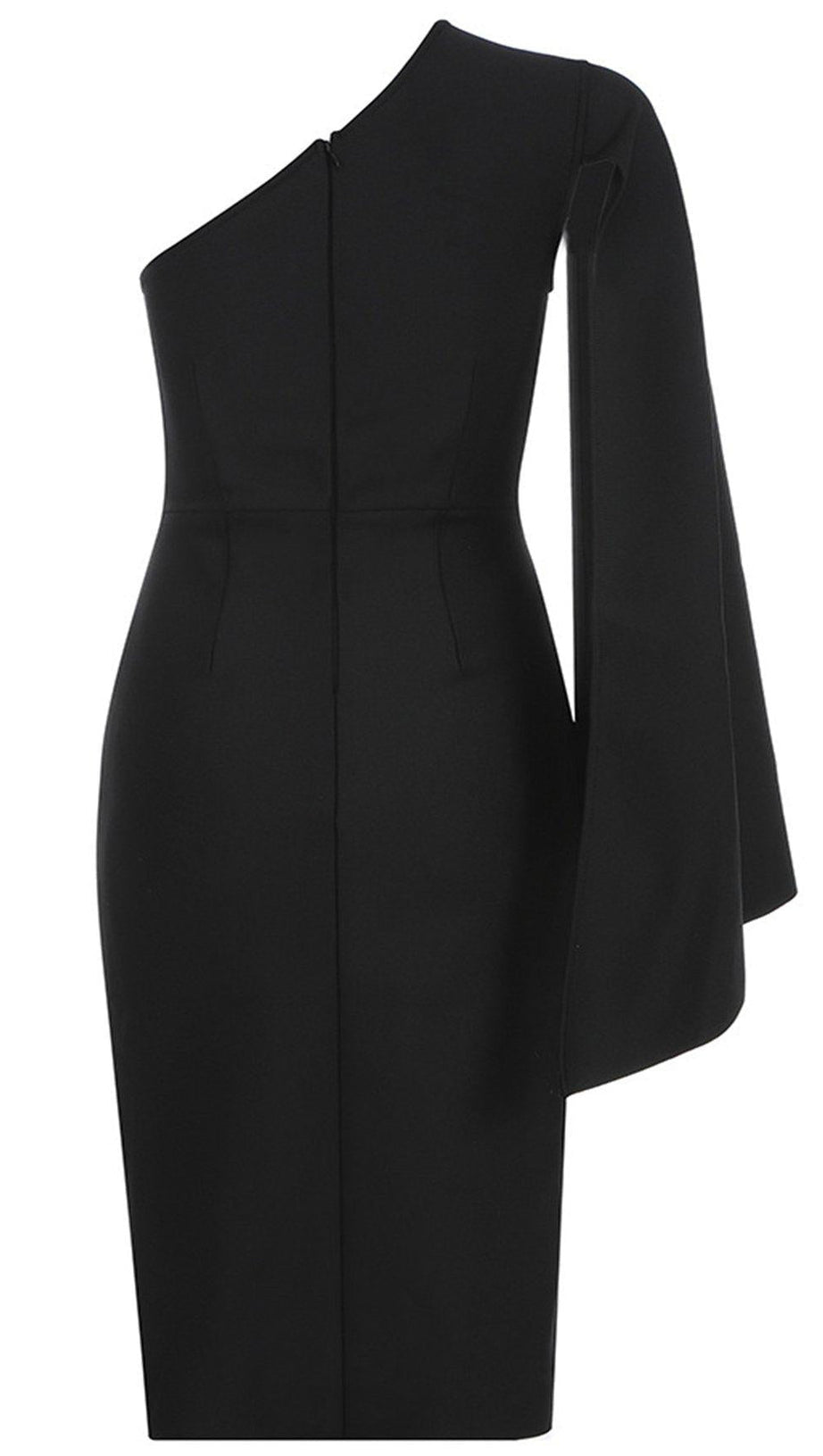 ABITO NERO CON SPALLE OBLIQUE ALLA MODA 