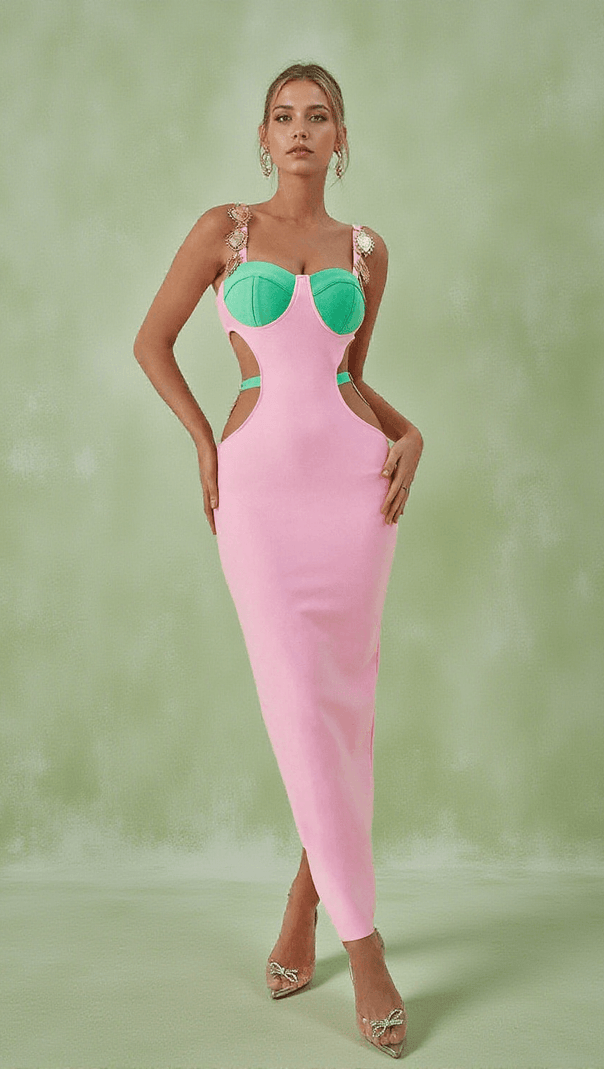 AIIZIE MARGAUX EMBELLISHED CUTOUT MAXI DRESS IN PINK - product image