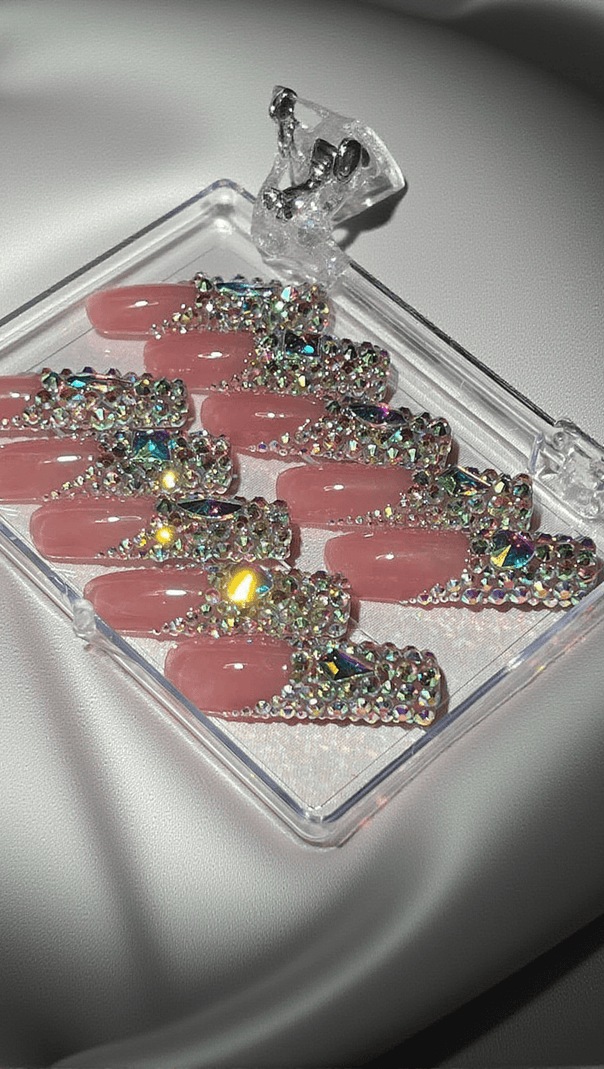 AIIZIE PINK CRYSTAL COFFIN HANDMADE PRESS ON NAILS - product image