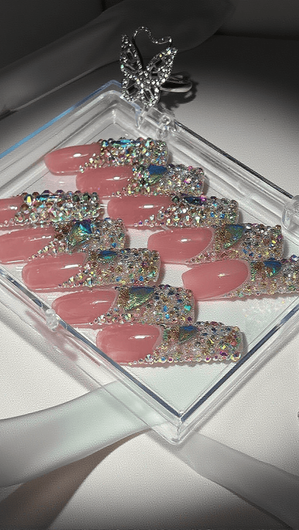 AIIZIE PINK CRYSTAL COFFIN HANDMADE PRESS ON NAILS - product image