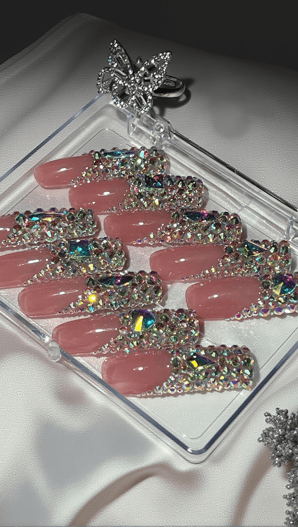 AIIZIE PINK CRYSTAL COFFIN HANDMADE PRESS ON NAILS - product image