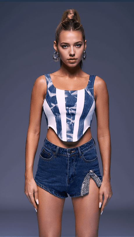 ELADIA STRIPE DENIM TOP