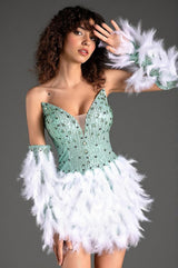 Fotios Strapless Bead Feather Dress