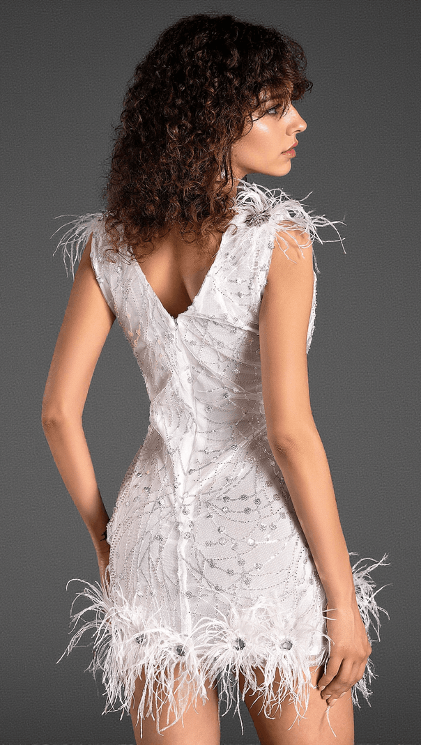 AIIZIE PANTELIS V-NECK SEQUIN FEATHER DRESS - product image