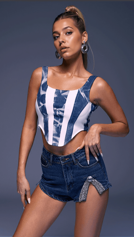 TOP IN DENIM A RIGHE ELADIA