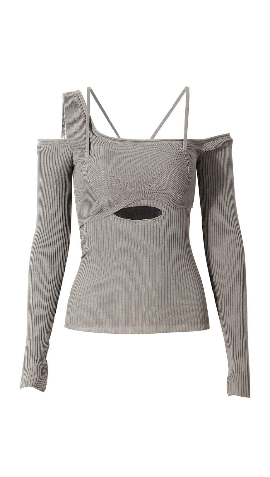 CUTOUT OFF-SHOULDER ASYMMETRIC SWEATER.