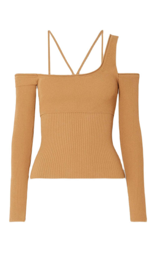 AIIZIE CUTOUT OFF-SHOULDER ASYMMETRIC SWEATER. - product image