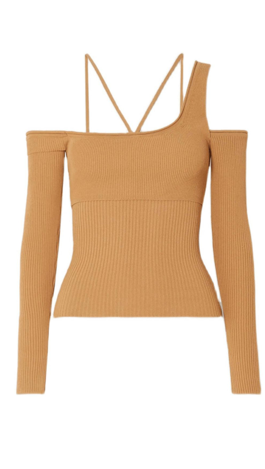 CUTOUT OFF-SHOULDER ASYMMETRIC SWEATER.