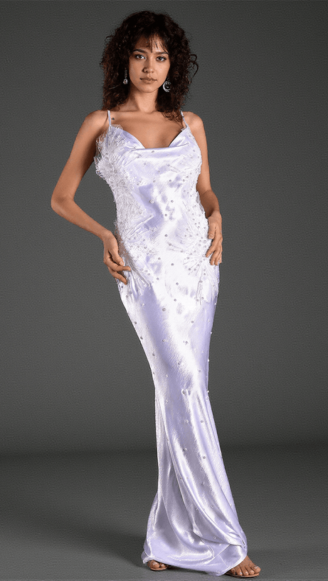 Alanides Satinkleid mit Perlenapplikation