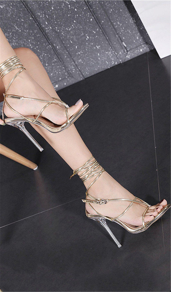 CRYSTAL CROSS STRAPS HIGH HEELS