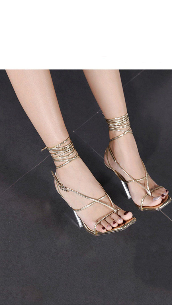 AIIZIE CRYSTAL CROSS STRAPS HIGH HEELS - product image