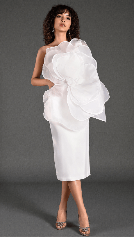 Mustelis – Midikleid mit One-Shoulder-Träger und 3D-Blumenmuster