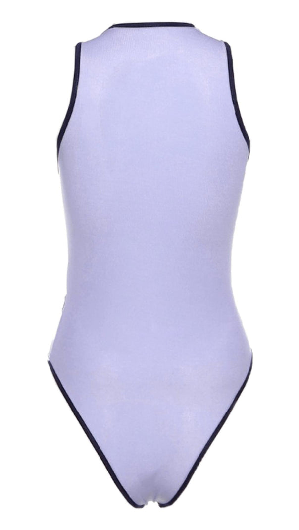 AIIZIE PURPLE CONTRAST PANEL MESH BODYSUIT. - product image