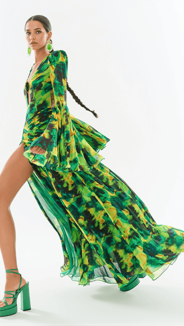 AIIZIE VITALEAS PRINTED CHIFFON MAXI DRESS - product image