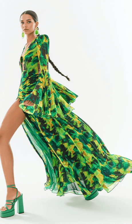 Abito lungo in chiffon stampato Vitaleas