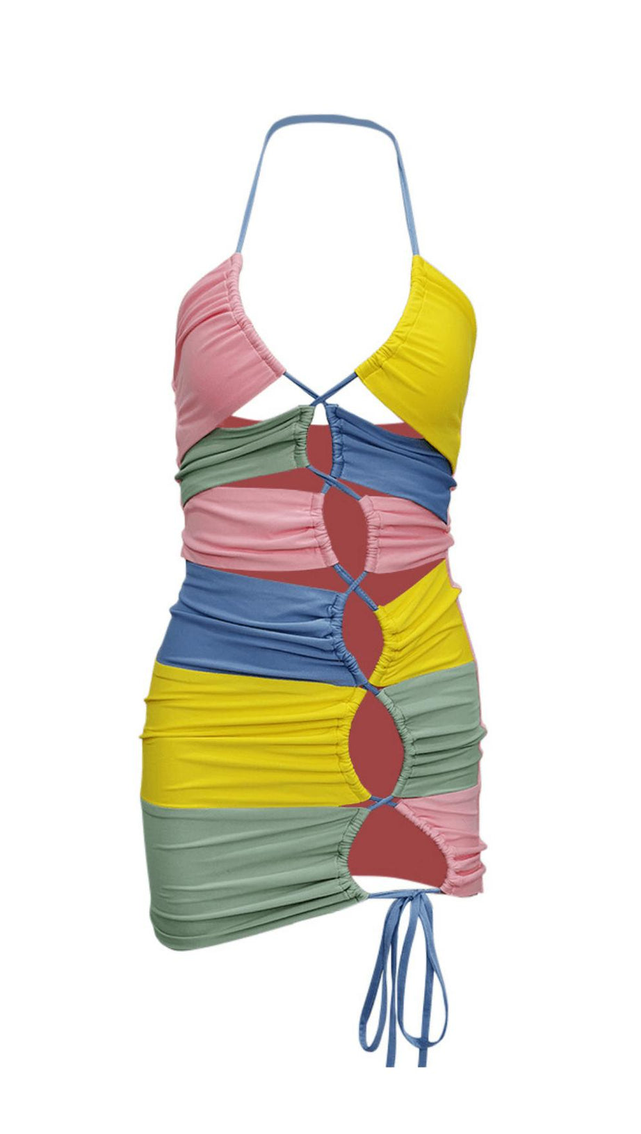 CONTRASTING IRREGULAR STITCHING DRESS.