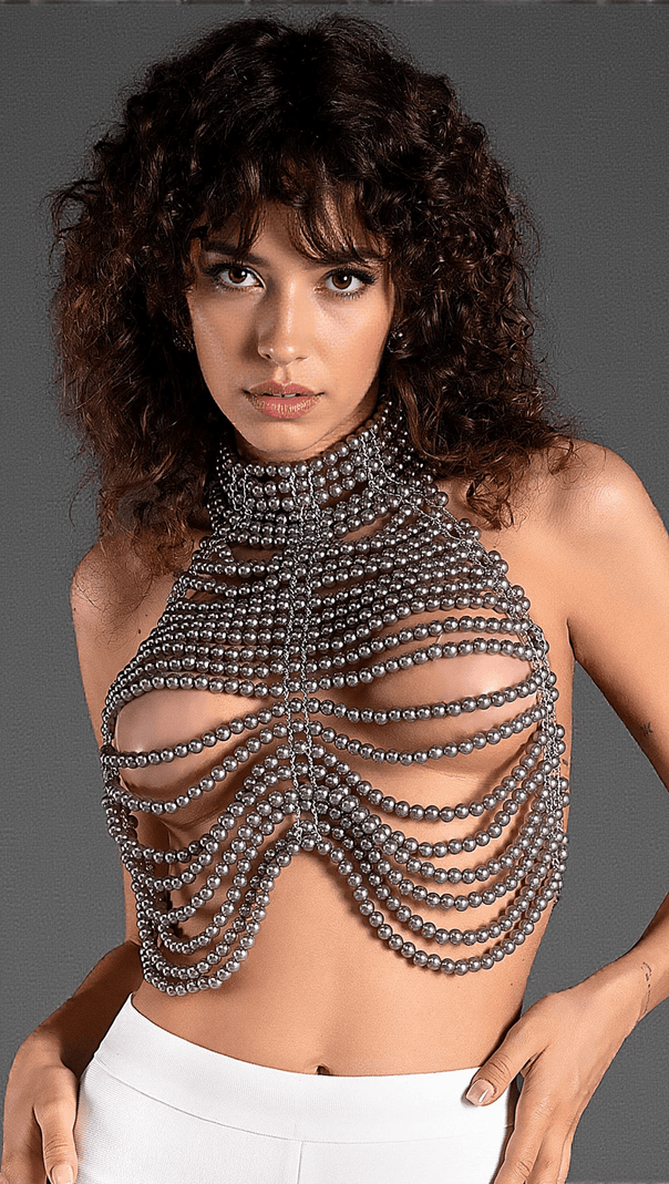 AIIZIE METRIDE HALTER PEARL BACKLESS TOP IN GREY - product image