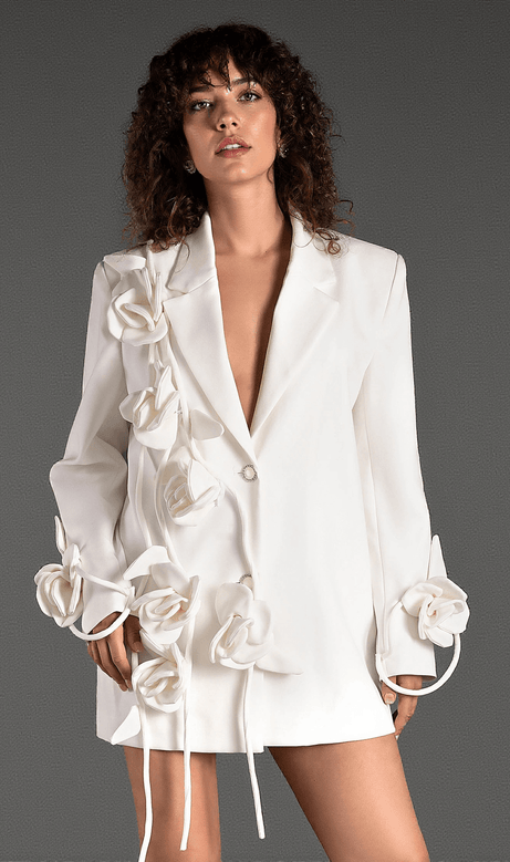 Blazer Mustidis con maniche lunghe e risvolto e fiori 3D