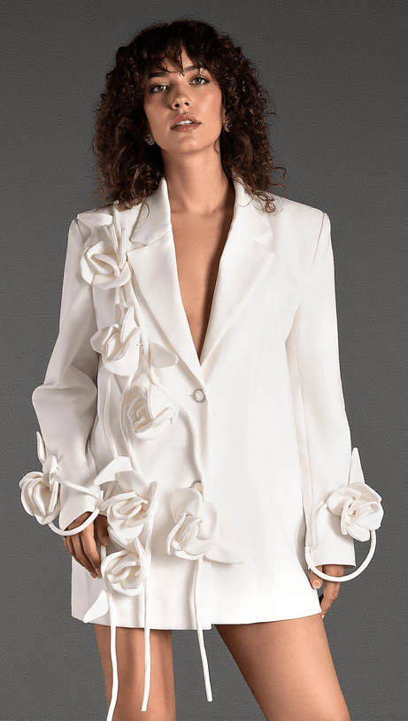 Mustidis Blazer mit langen Ärmeln und 3D-Blumen-Revers