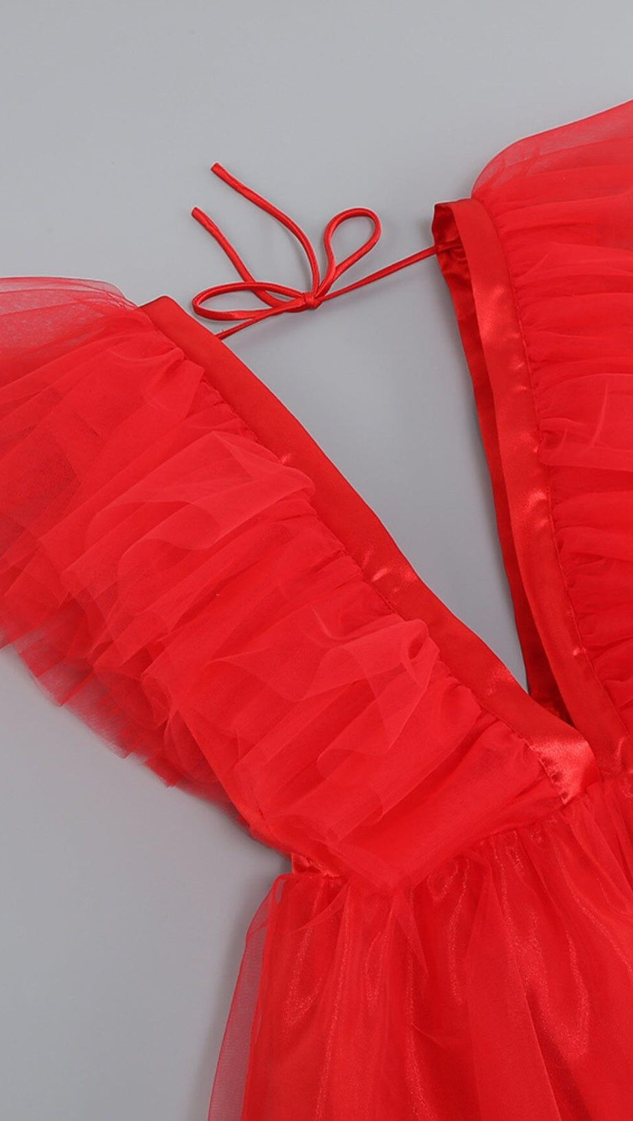 FEATHER V-NECK NET MIDI DRESS IN  MAHOGANY