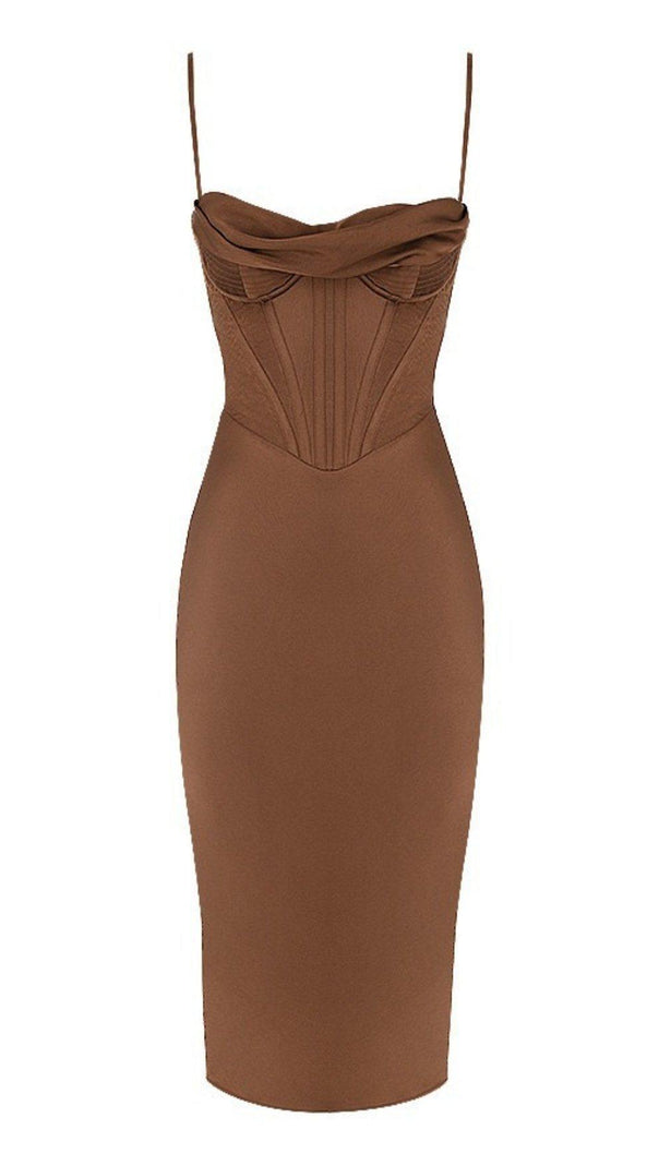 AIIZIE CHOCOLATE SATIN CORSET SLIP DRESS - product image