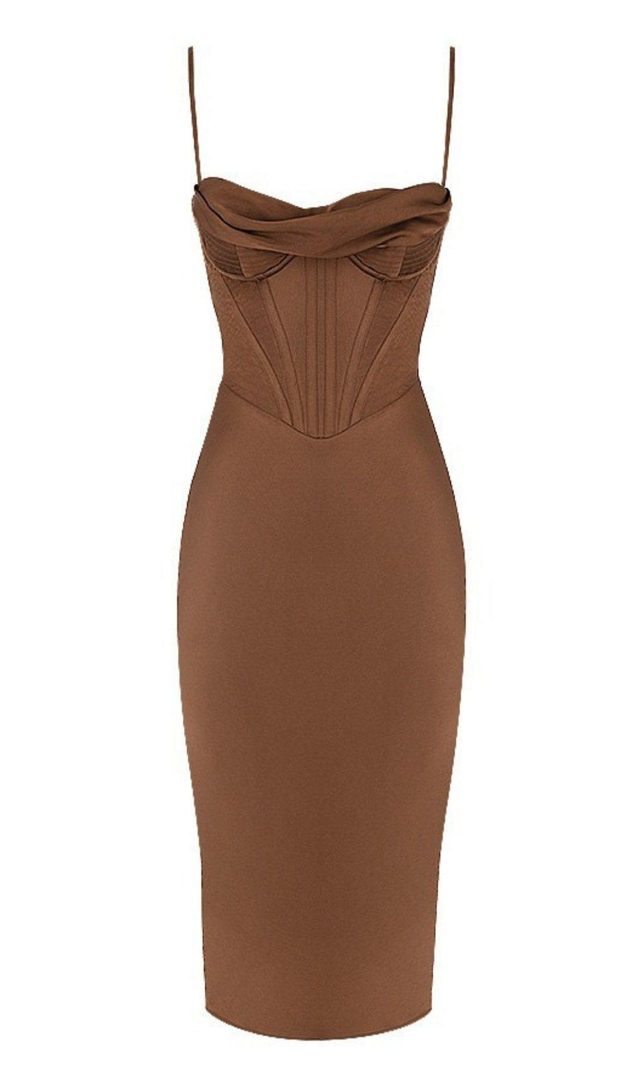 ABITO SOTTOVESTE CON CORSETTO IN RASO CIOCCOLATO 
