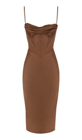 CHOCOLATE SATIN CORSET SLIP DRESS