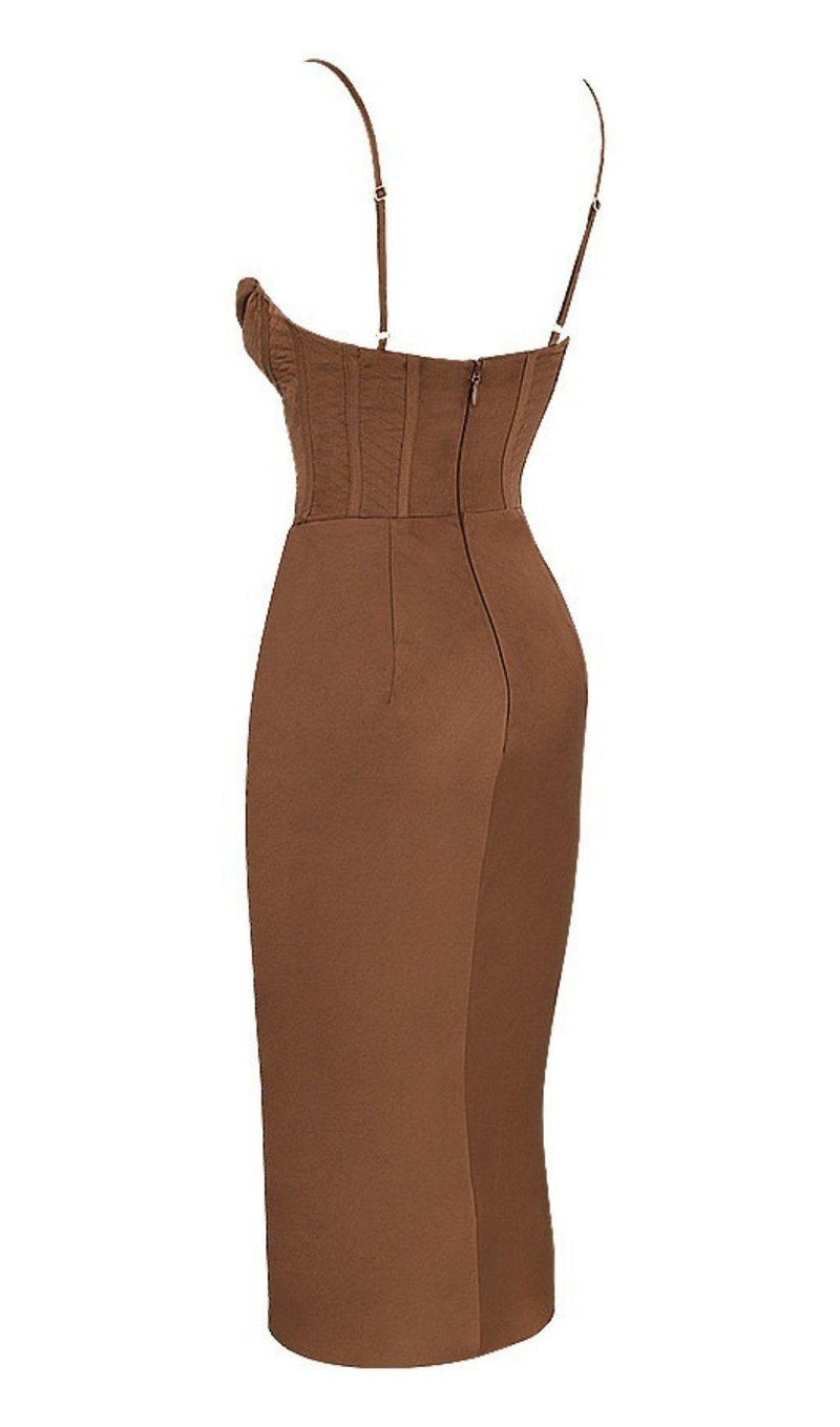 CHOCOLATE SATIN CORSET SLIP DRESS