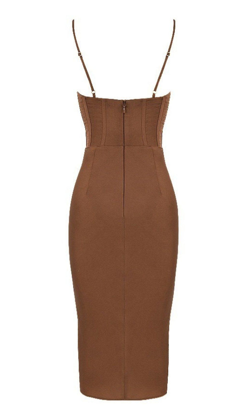 CHOCOLATE SATIN CORSET SLIP DRESS