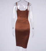 CHOCOLATE SATIN CORSET SLIP DRESS