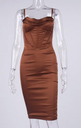 CHOCOLATE SATIN CORSET SLIP DRESS