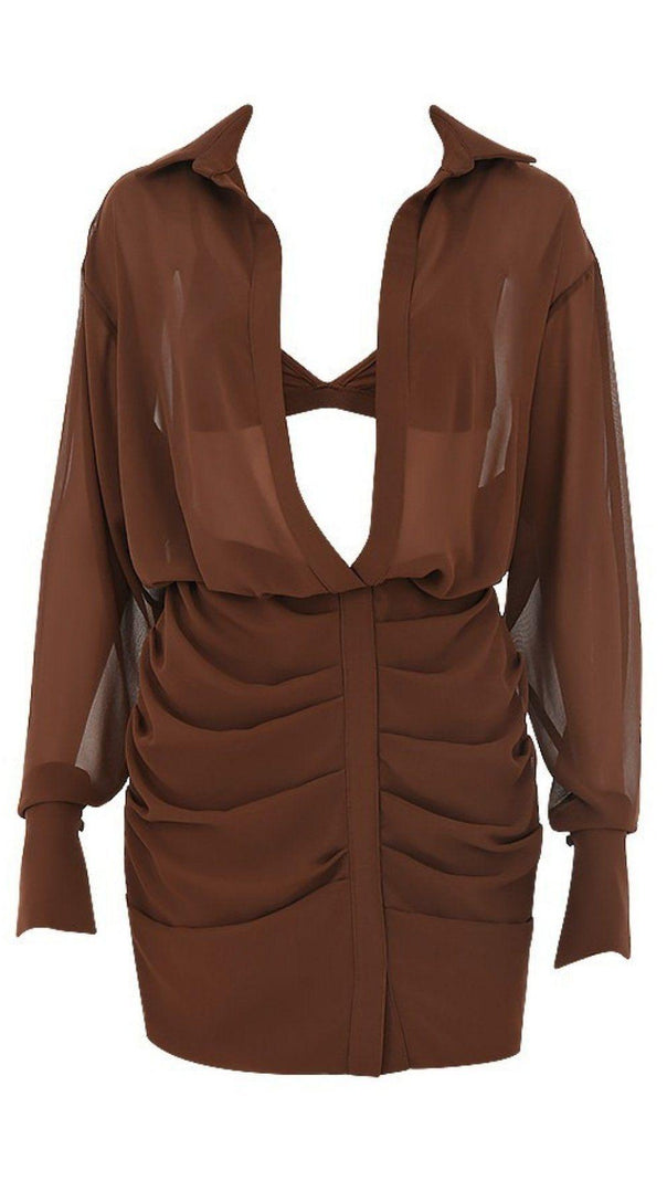 AIIZIE CHOCOLATE CHIFFON SHIRT DRESS AND BRALETTE - product image