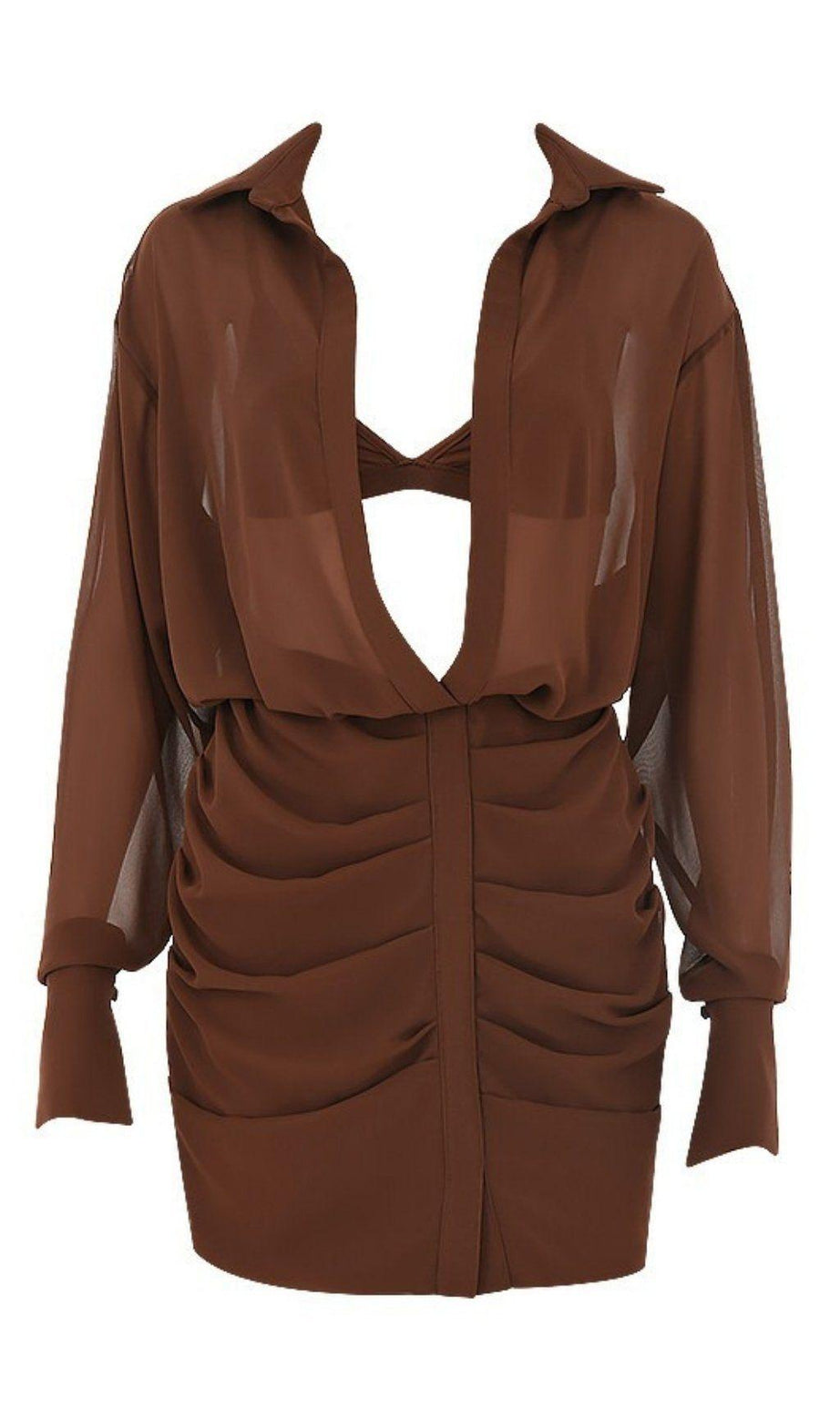 ABITO CAMICIA IN CHIFFON CIOCCOLATO E REGGISENO