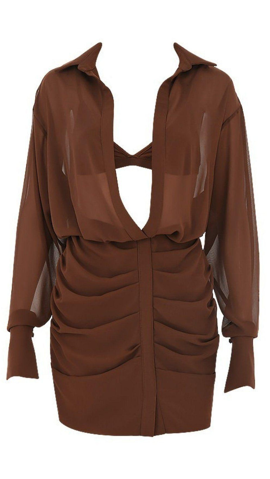 CHOCOLATE CHIFFON SHIRT DRESS AND BRALETTE