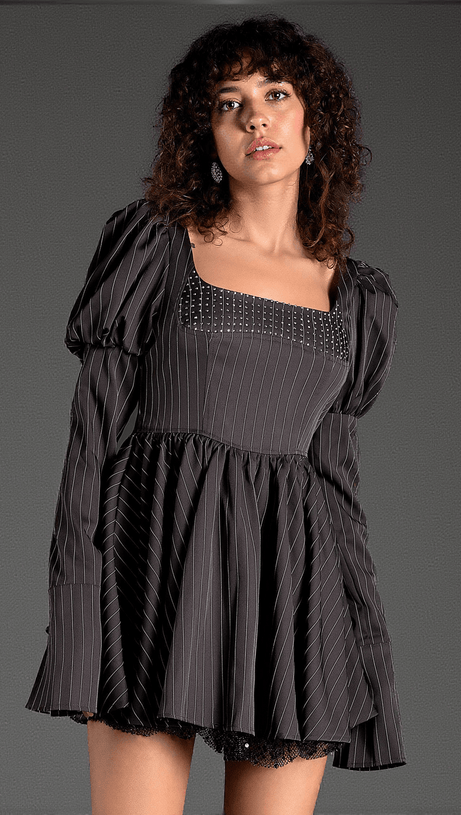 Mideia Minikleid mit Puffärmeln und eckigem Ausschnitt