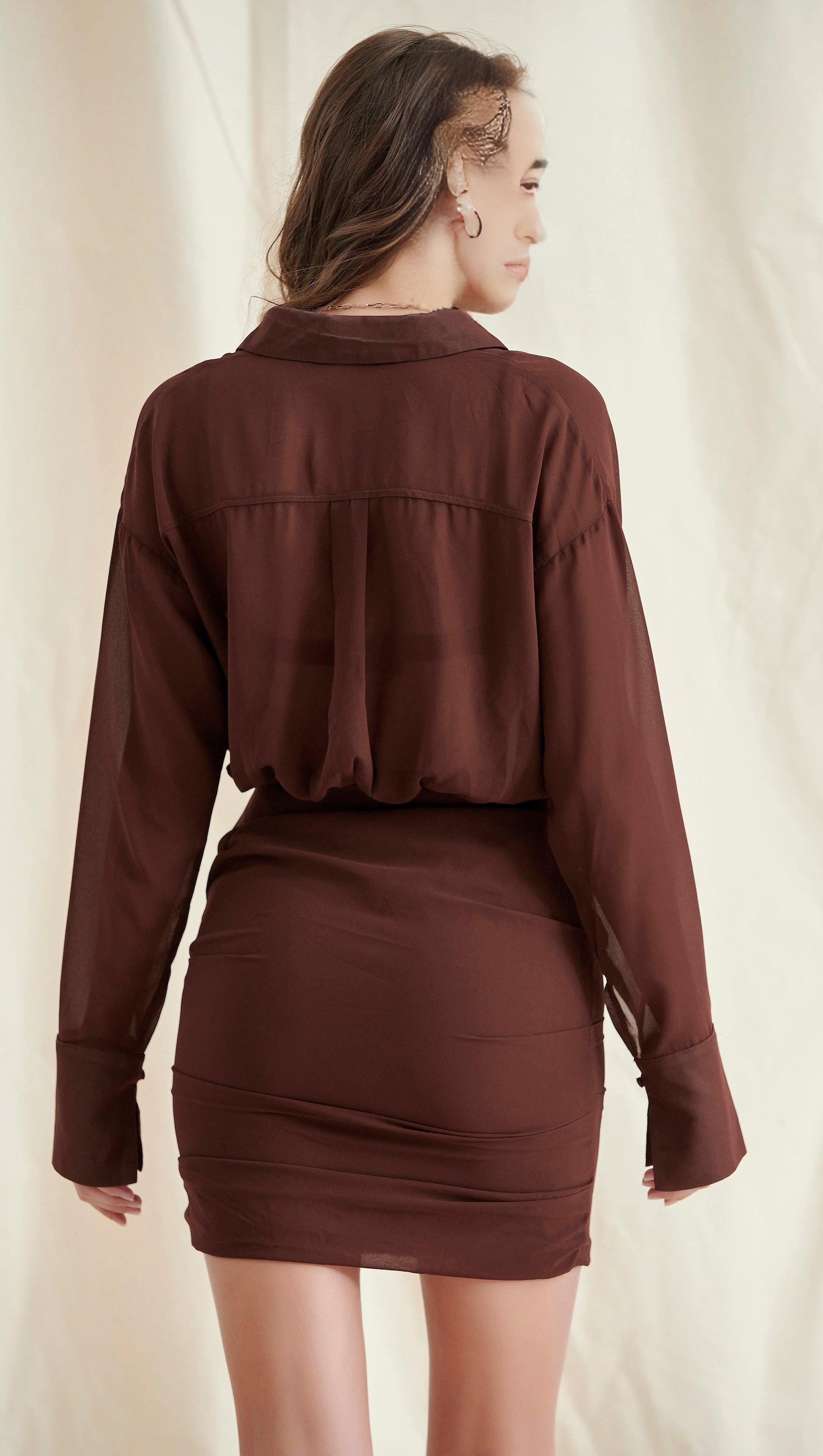 CHOCOLATE CHIFFON SHIRT DRESS AND BRALETTE