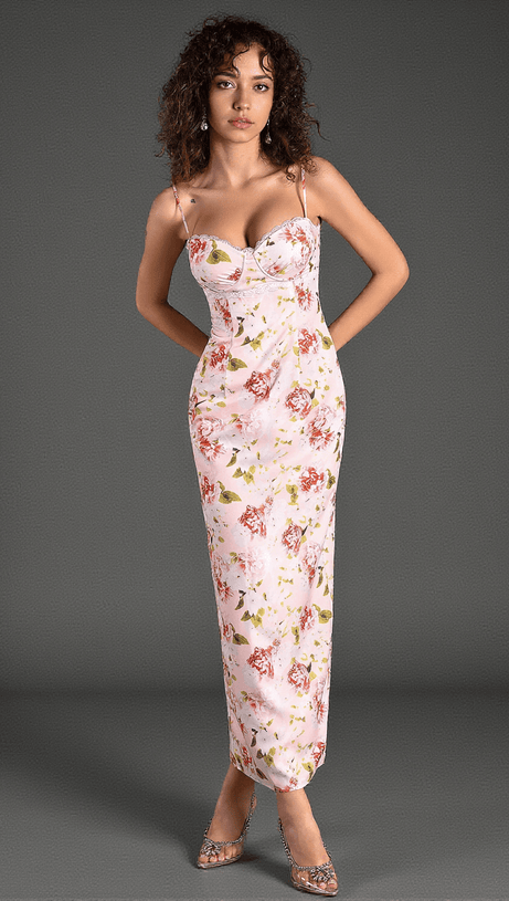 Arvanita Spaghetti-Kleid aus gewebtem Print