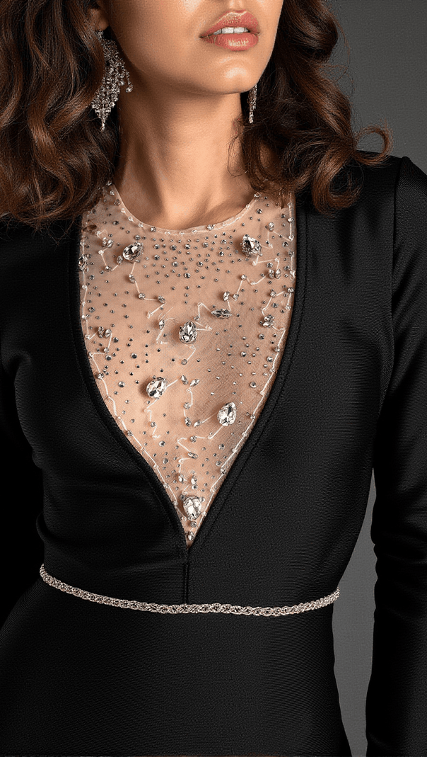 AIIZIE GAROTIS LONG SLEEVE CRYSTAL FEATHER DRESS - product image