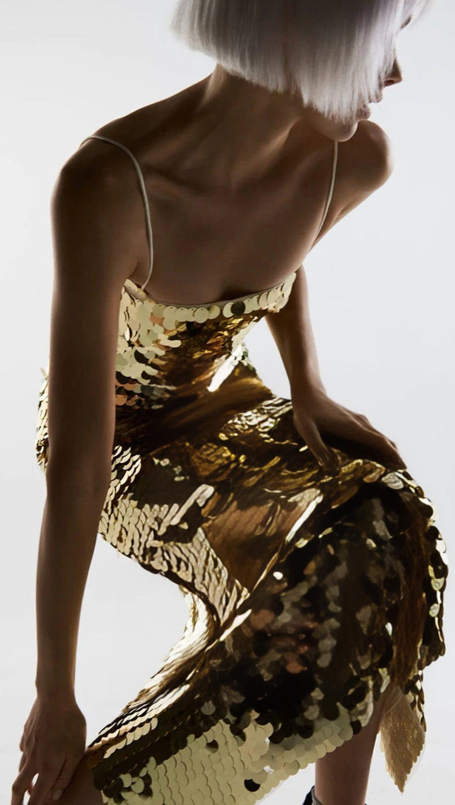 SEQUIN SLIP MIDI DRESS IN METALLIC