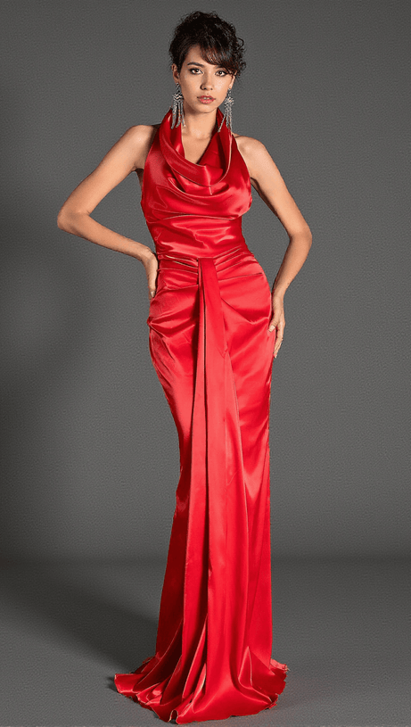 Andralli – Drapiertes Kleid mit Wasserfallausschnitt und Falten