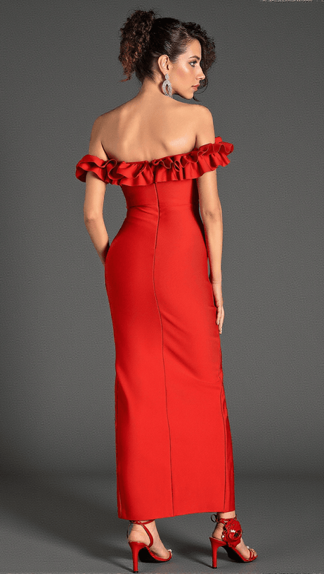 Ioulitta Bandage-Kleid mit Rüschen und hohem Schlitz