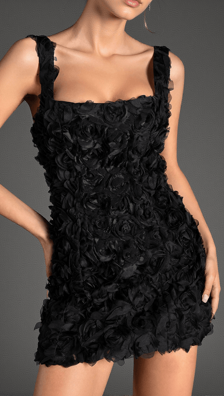 Dellidi – Schwarzes Minikleid mit 3D-Blumenmuster