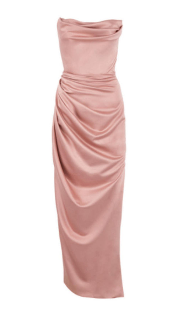 AIIZIE BLUSH SATIN STRAPLESS GOWN - product image
